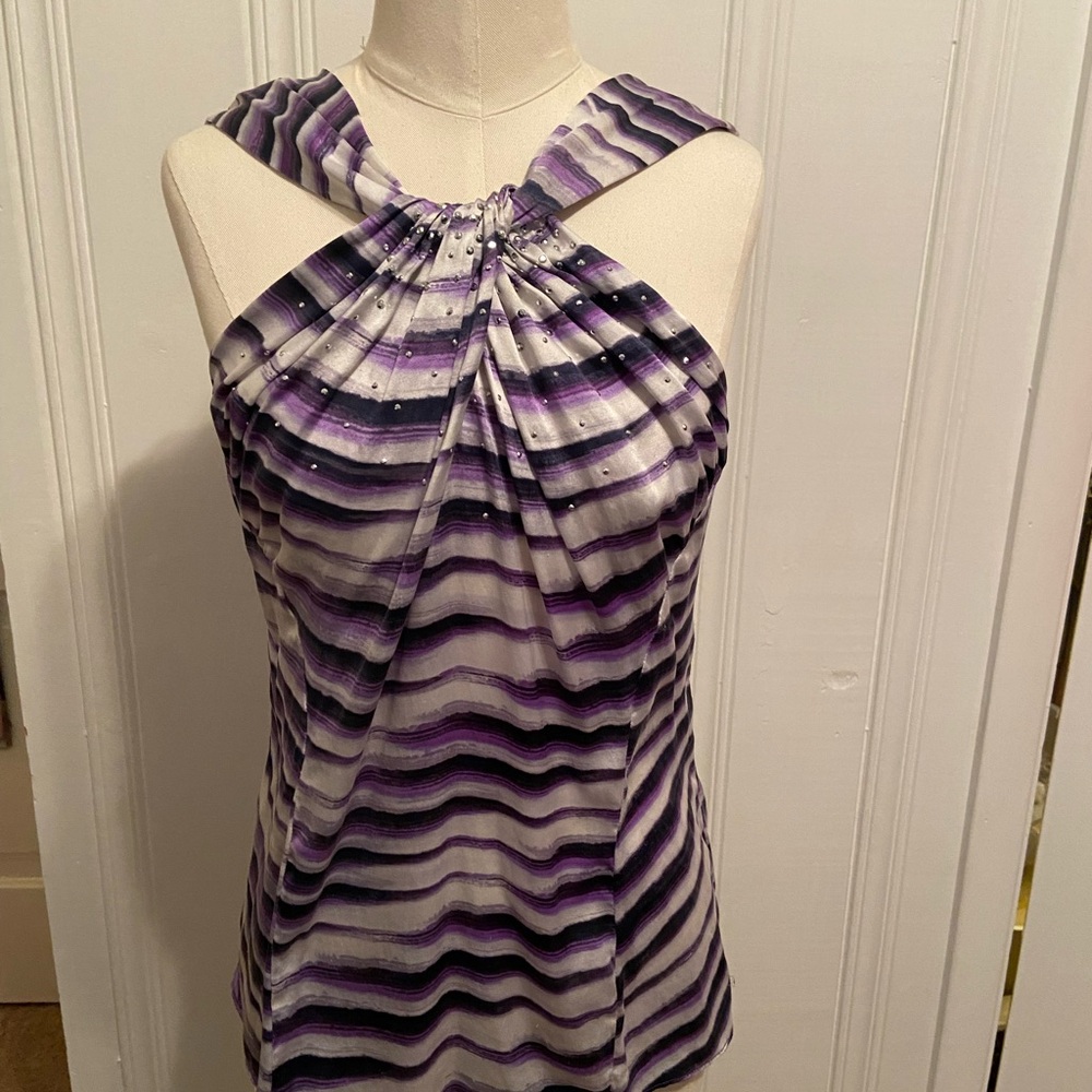 Cache Purple Ruched Asymmetrical Tank Top